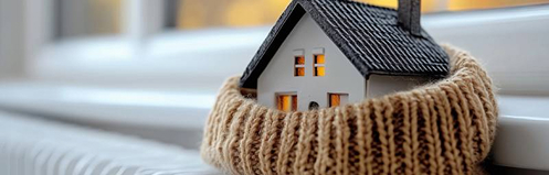 Small house wrapped in a cozy scarf